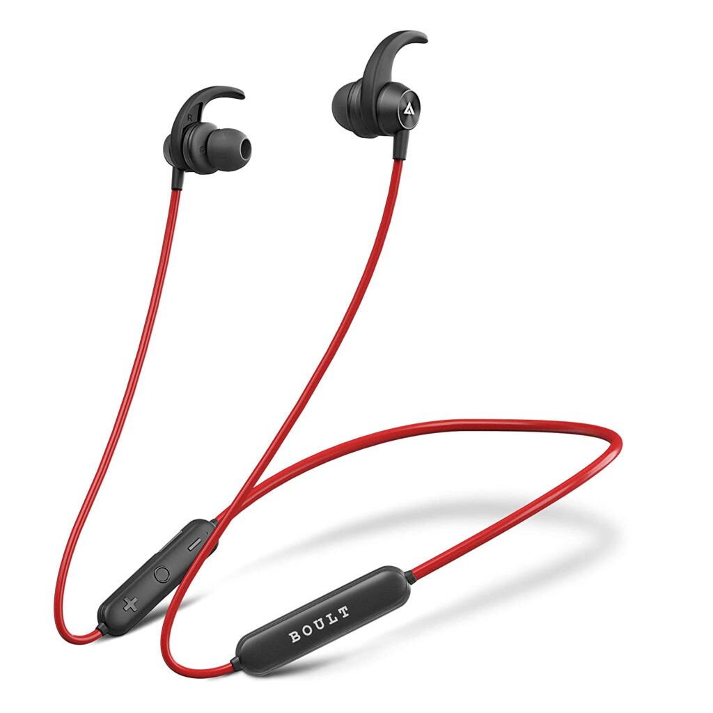 Boult Audio ProBass X1-WL in-Ear Wireless Earphones with 8 Hours Battery Life, Latest Bluetooth 5.0, IPX5 Sweatproof Headphones with mic (Red) best Bluetooth earphones under 2000
