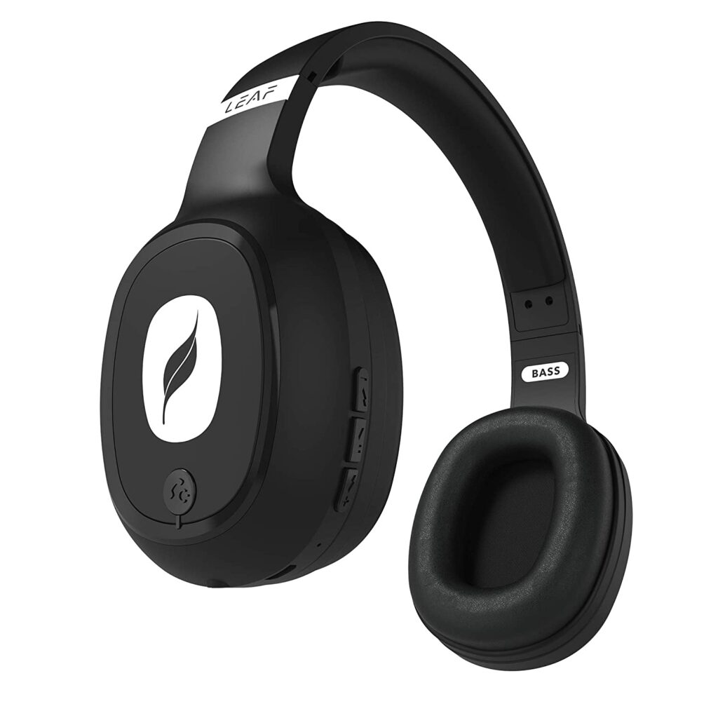 Leaf Bass Wireless Bluetooth Headphones with Hi-Fi Mic and 10 Hours Battery Life, Over Ear Headphones with Super Soft Cushions and Deep Bass (Carbon Black)