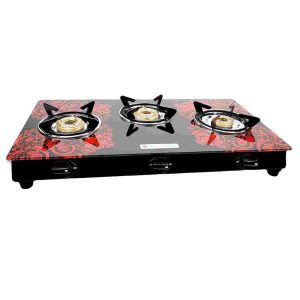 Milton 3 Burner Glass Top Manual LPG Gas Stove