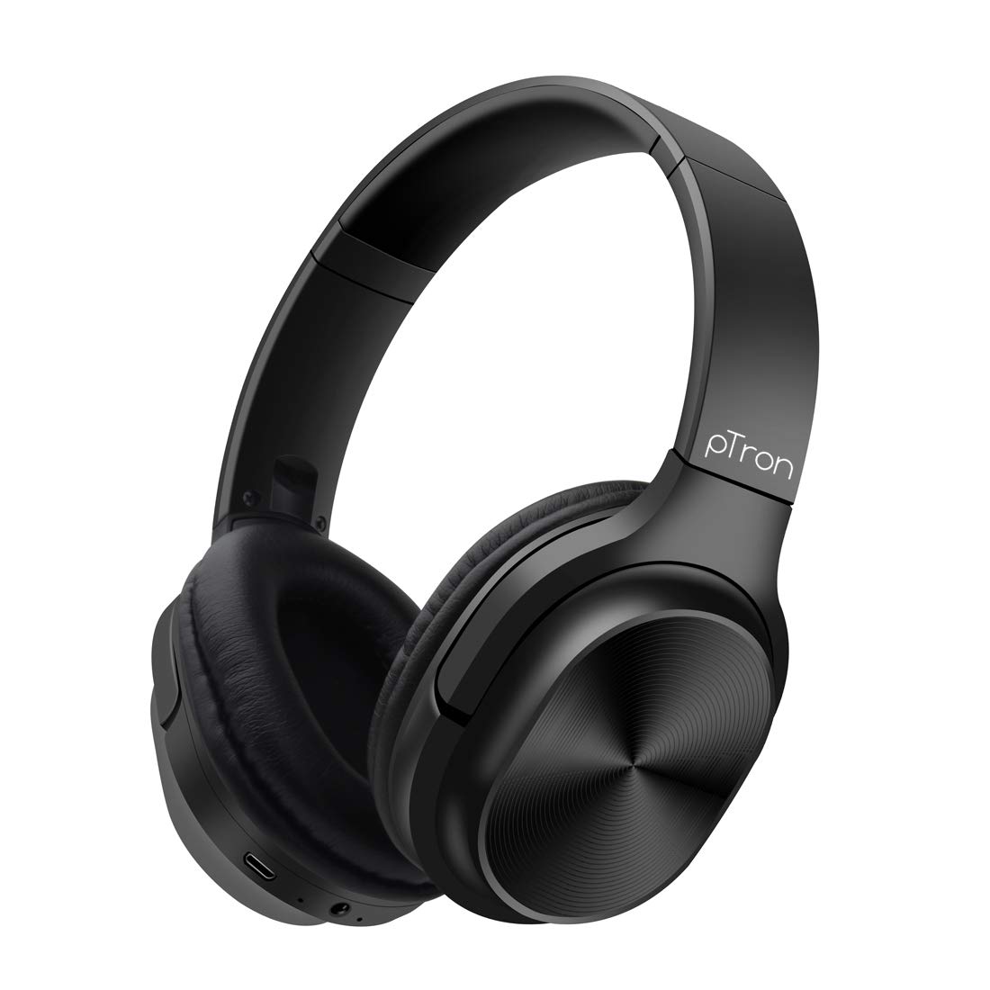 pTron Studio Classic Over Ear Wireless Headphones, Bluetooth 5.0, Hi-Fi Sound with Bass, 20Hrs Playback, Ergonomic & Foldable Wireless Headset, Soft Cushions, TF Card Slot & Aux Port - (Black)