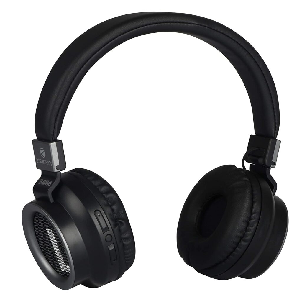 Zebronics Zeb-Bang Foldable Wireless BT Headphone Comes with 40mm Drivers, AUX Connectivity, Call Function, 16Hrs* Playback time & Supports Voice Assistant (Black)