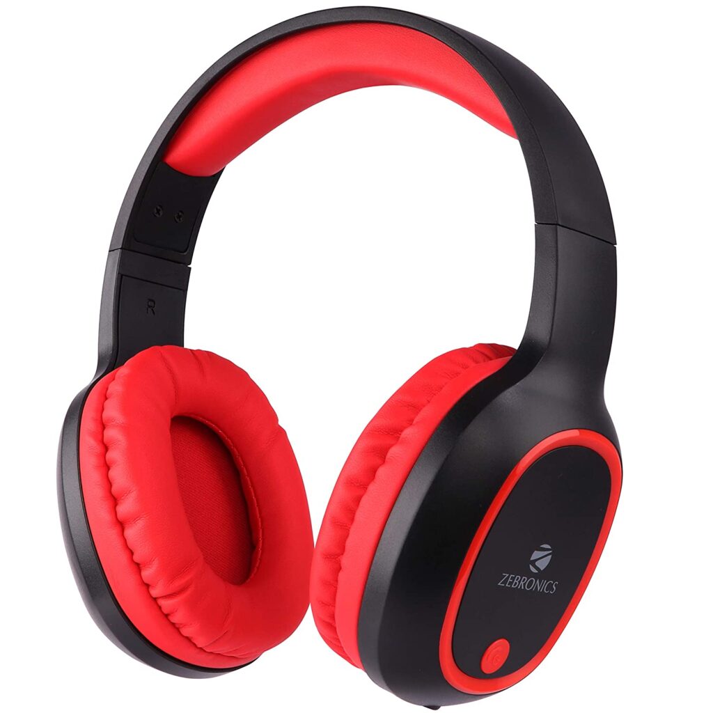 Zebronics Zeb-Thunder Wireless BT Headphone Comes with 40mm Drivers, AUX Connectivity, Built in FM, Call Function, 9Hrs* Playback time and Supports Micro SD Card (Red)
