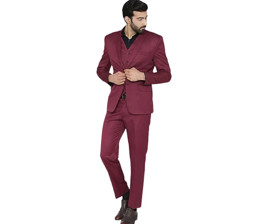 वाइन रंग का स्लिम फिट 3pcs सूट
